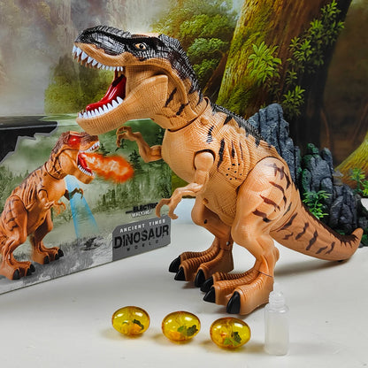 Large Size Electric Dinosaur Toy Walking with Spraying & Egg-Laying Features Sounds Lights Mechanical Movements for Kids