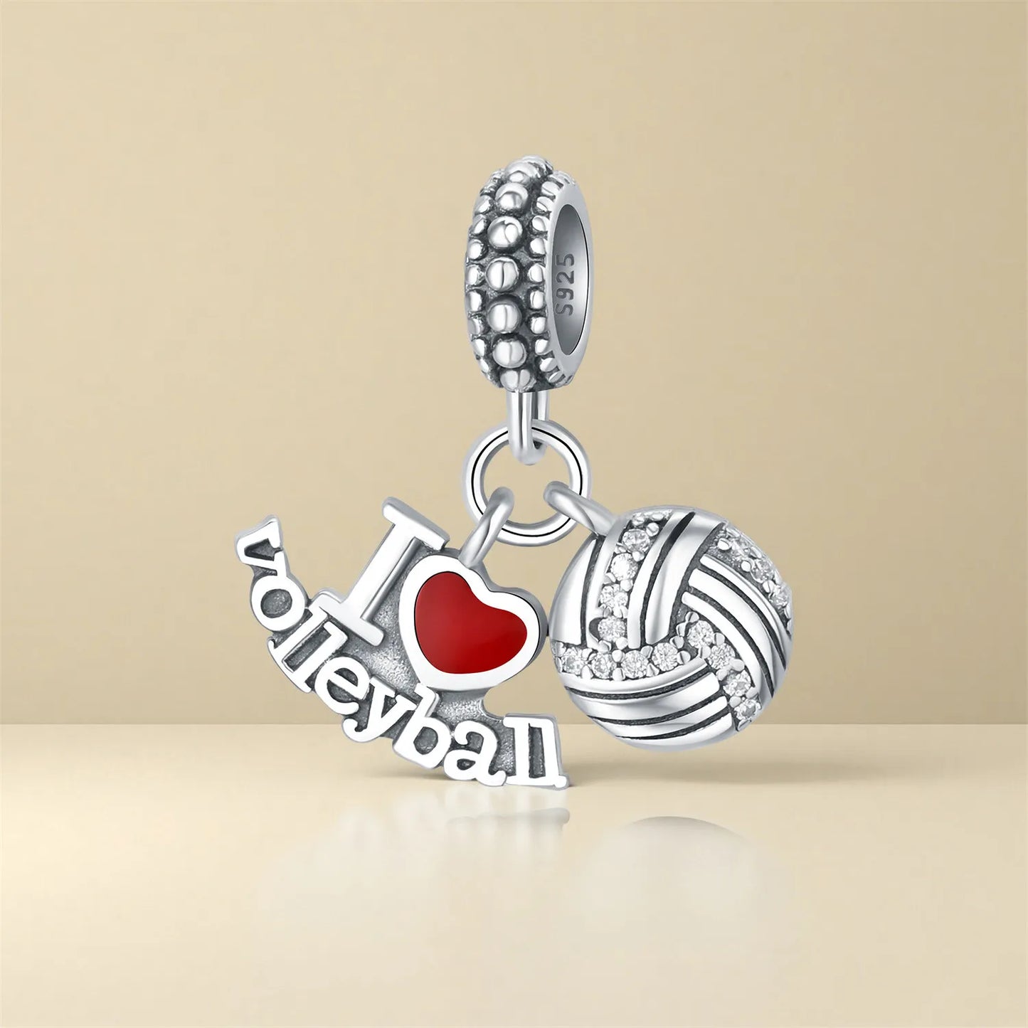 PANPOKI 925 Sterling Silver Volleyball Sport Pendant Beads Original Pendants Bracelet Charm Jewelry Party DIY Gifts