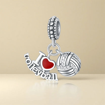 PANPOKI 925 Sterling Silver Volleyball Sport Pendant Beads Original Pendants Bracelet Charm Jewelry Party DIY Gifts
