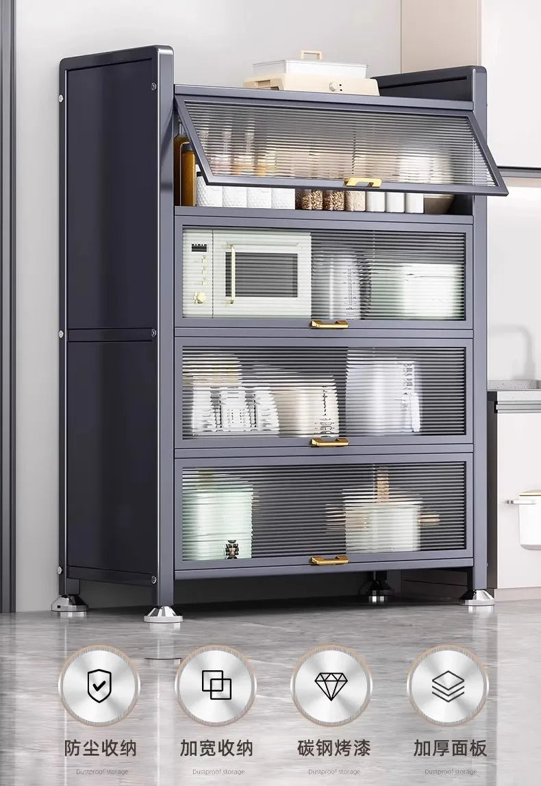 Sideboard Cabinet Locker Kitchen Shelf Floor Multi-Layer Home Living Room Microwave Oven with Door Storage Cabinet