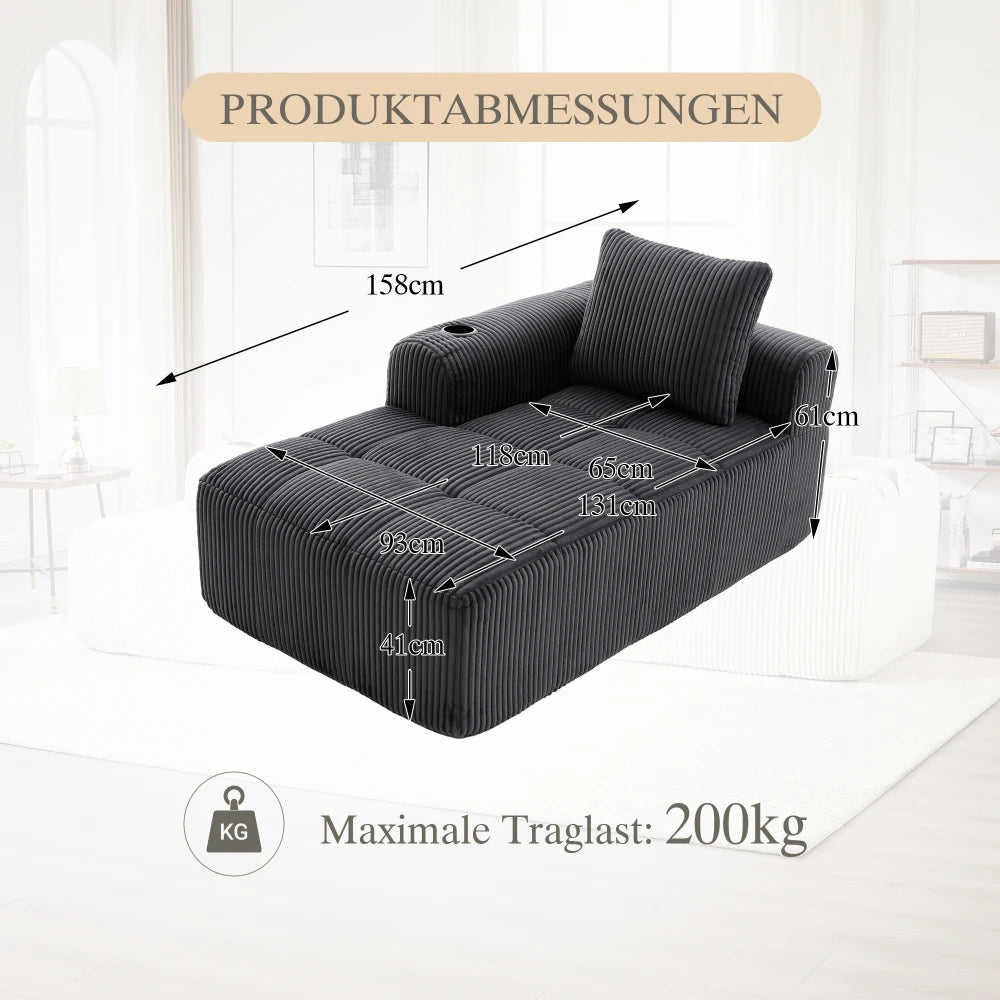 Compact Sofa Soft, Modular Sofa with Side Pocket and Beverage Holder, High Quality Comfort for Long Sitting, Incl. Pillows