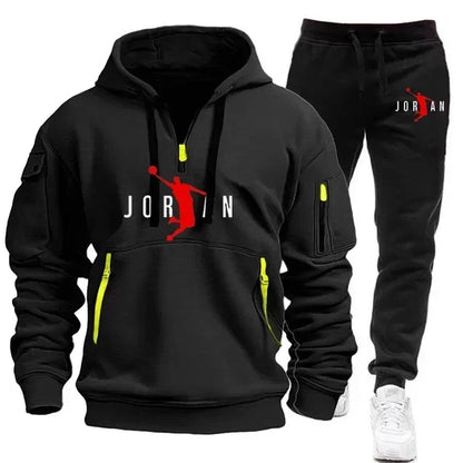 Men 2025 Autumn Winter Printed Blazer and Tracksuit Pants Set Casual Jogging Sportswear for Outdoor Activities and Street Fashio