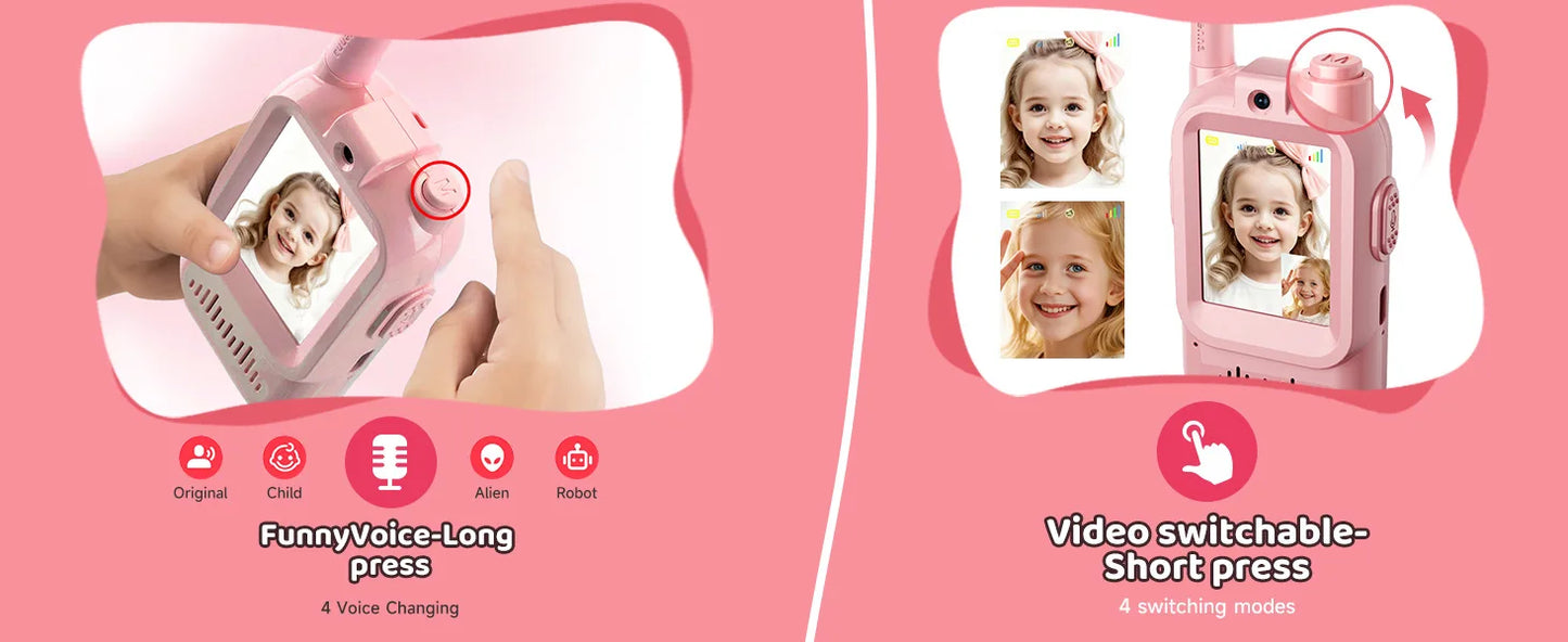 1Pair Kids Video Walkie Talkie Toy Rechargeable Interphone With HD Camera & Voice Changer Educational Interactive For Boy Girl