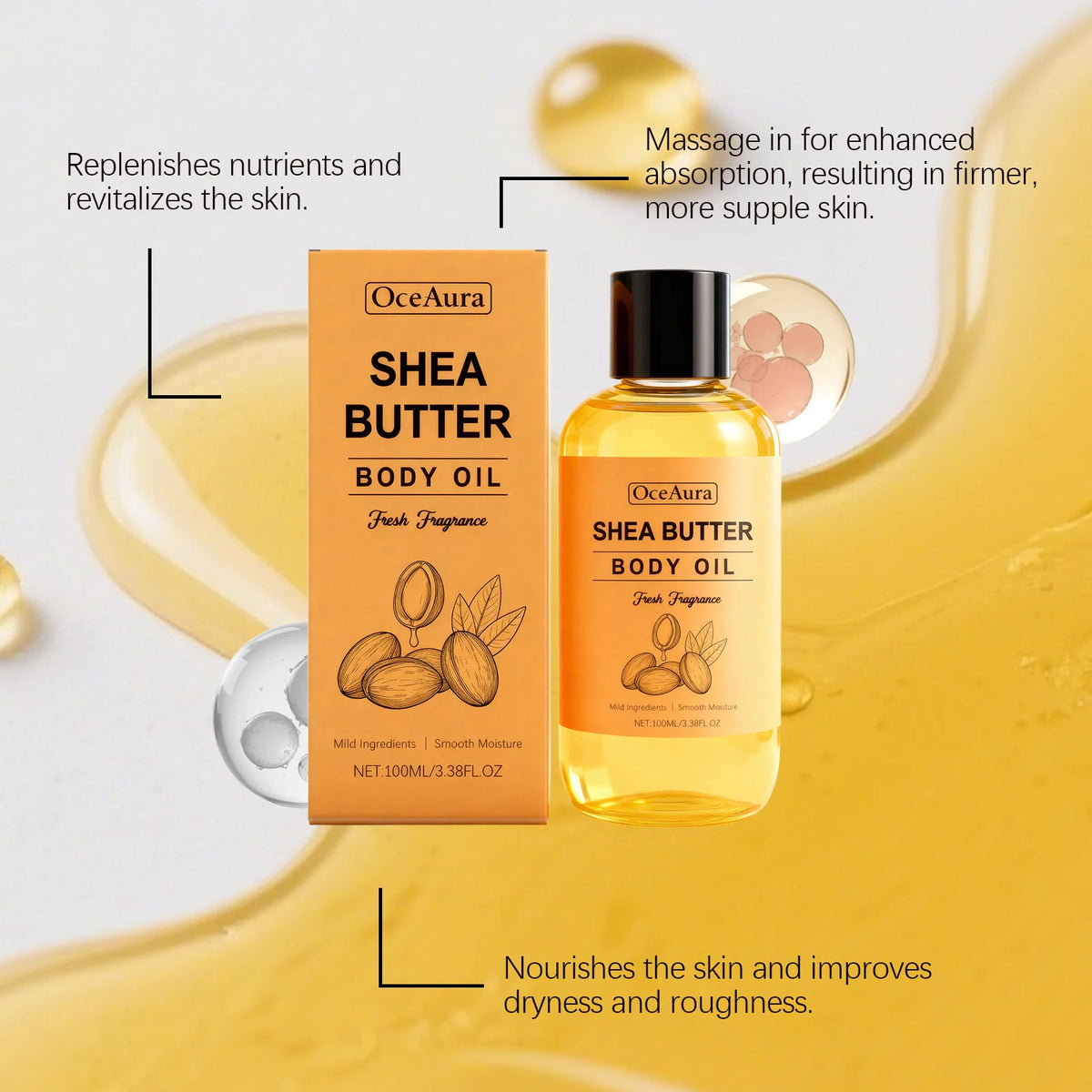 Butter Oil Body Oil Gentle Full Body Skin Nourishment Lightweight Rapid Absorption for Smooth Soft Skin