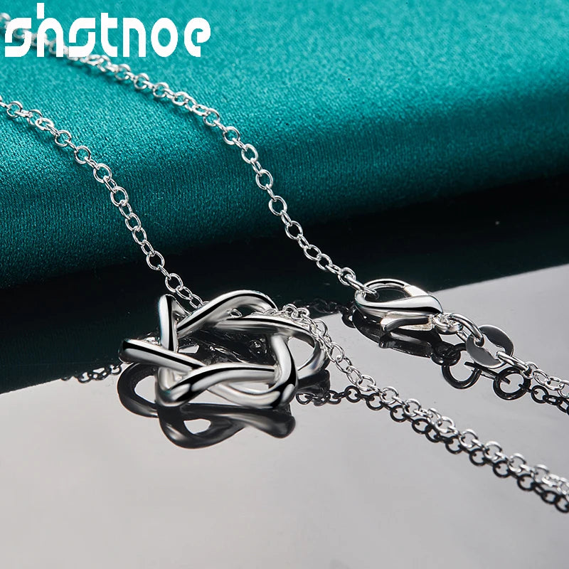 New 16-30 Inch O-Chain 925 Sterling Silver Hexagram Pendant Necklace For Women Bridal Wedding Accessories Birthday Charm Jewelry