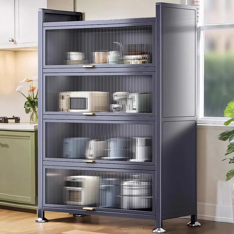 Sideboard Cabinet Locker Kitchen Shelf Floor Multi-Layer Home Living Room Microwave Oven with Door Storage Cabinet