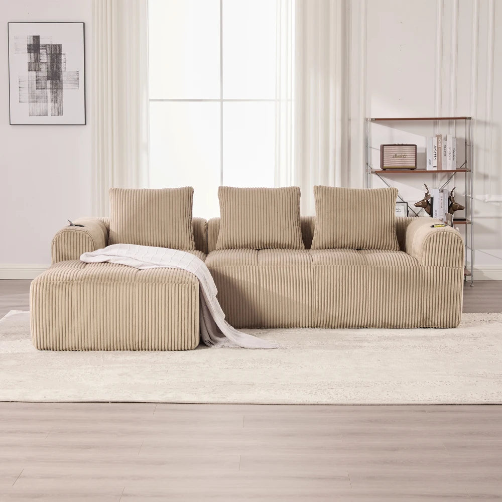 Compact Sofa Soft, Modular Sofa with Side Pocket and Beverage Holder, High Quality Comfort for Long Sitting, Incl. Pillows