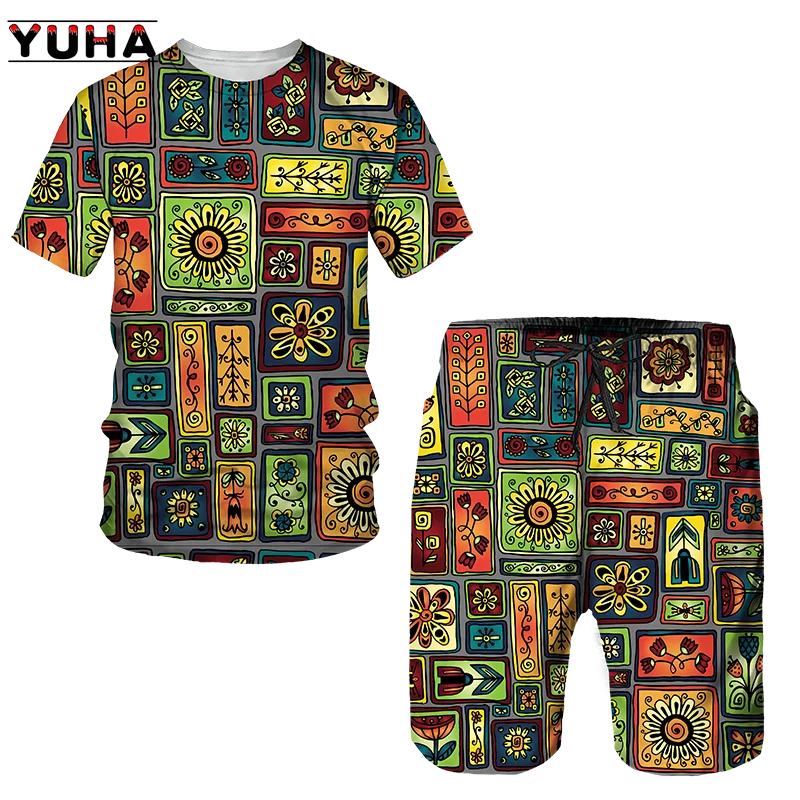 YUHA,Newest African Print Women's/Men's T-shirts Sets Africa Dashiki Men’s Tracksuit/Vintage Tops Sport And Leisure Summer Male