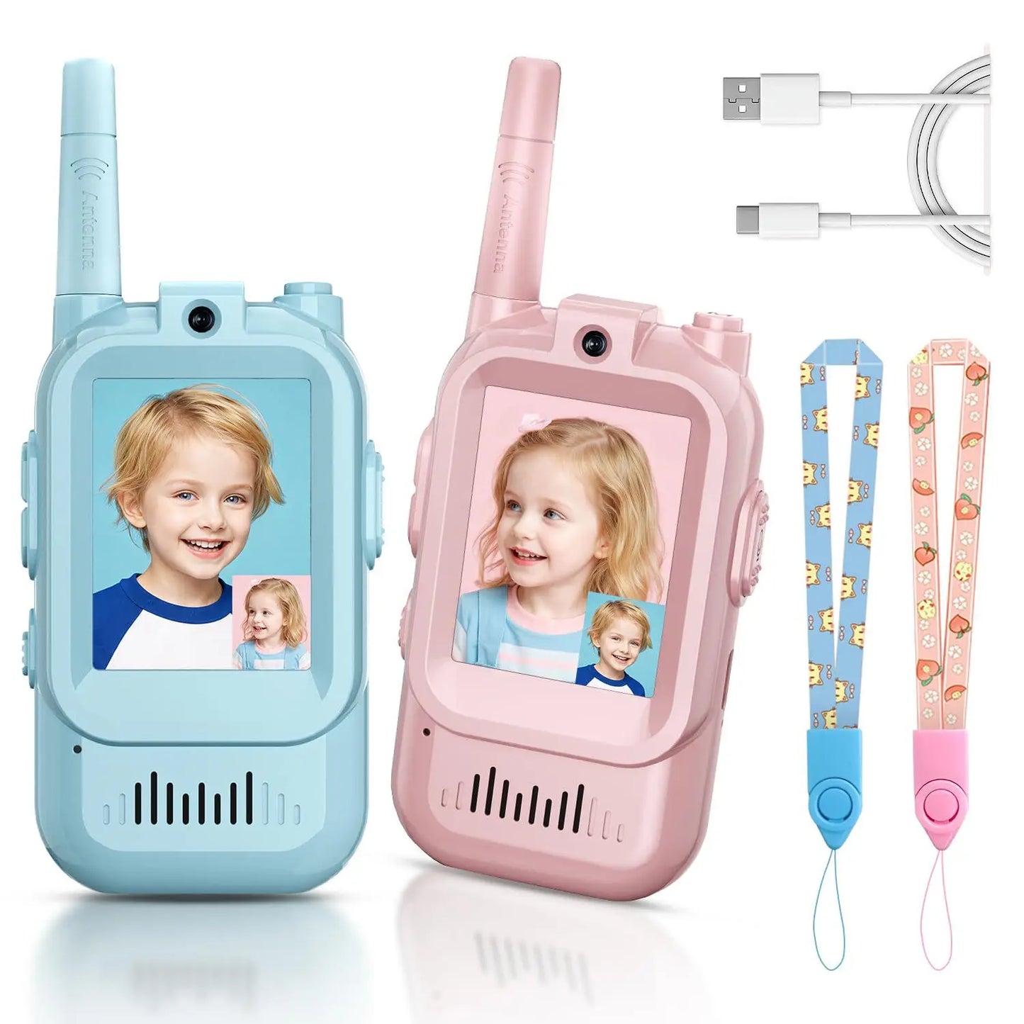 1Pair Kids Video Walkie Talkie Toy Rechargeable Interphone With HD Camera & Voice Changer Educational Interactive For Boy Girl