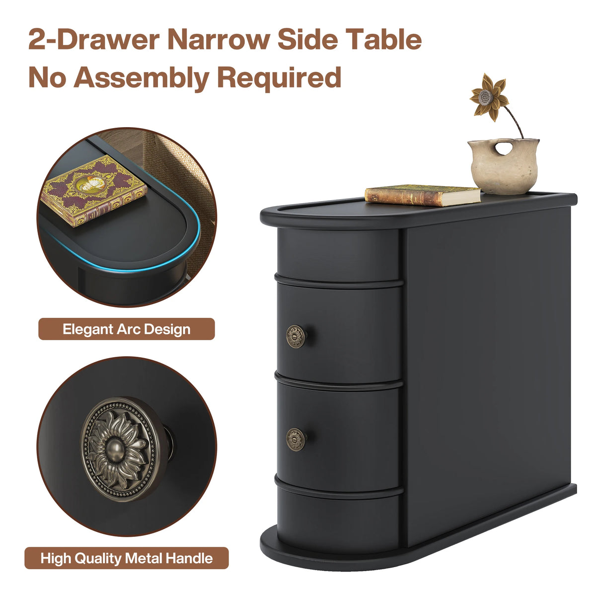 Tribesigns End Table Round Solid Wood Sofa Bedside Narrow Bedroom Side Table Nightstand with Drawer