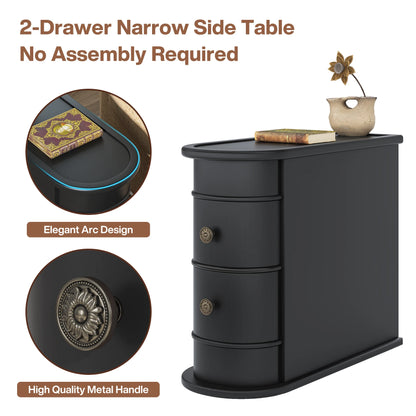 Tribesigns End Table Round Solid Wood Sofa Bedside Narrow Bedroom Side Table Nightstand with Drawer