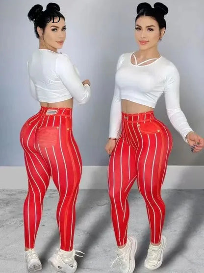 High Waist Elastic Denim Pants Women's Casual Slim Fit Trousers Breathable Comfortable Polyester Blend Spring Season