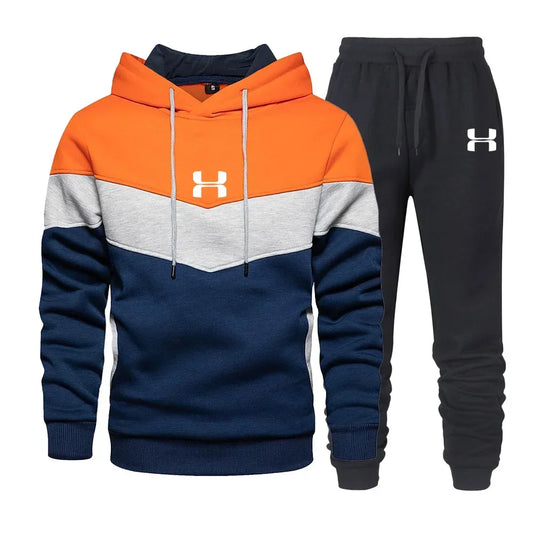 Men's printed hoodie, winter casual hoodie and pants, men's outdoor sports jogging pullover sportswear piece