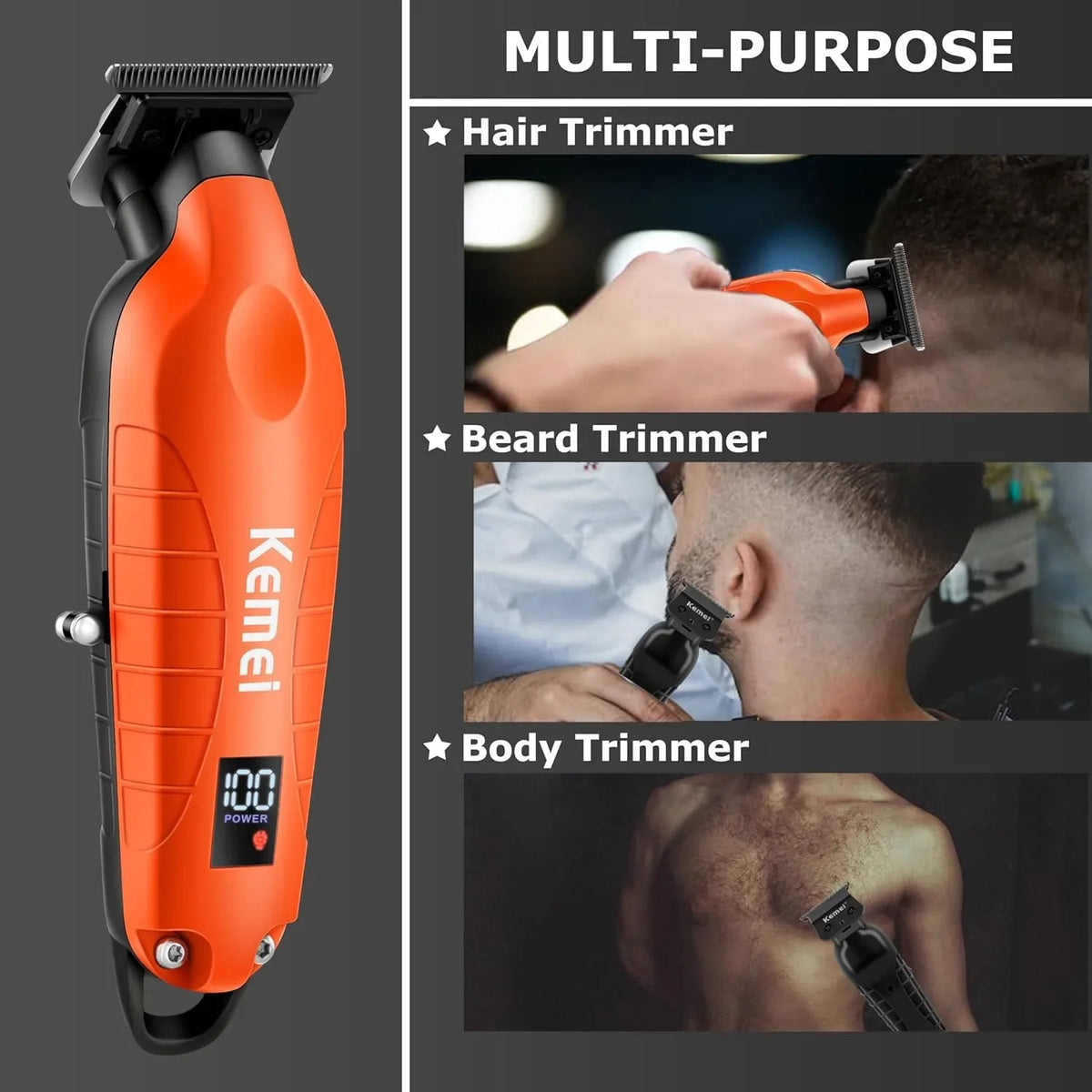 Kemei 2293 Professional Hair Beard Trimmer Men Barber Rechargeable Finish Hair Cutting Machine Zero Gapped Cordless Hair Clipper