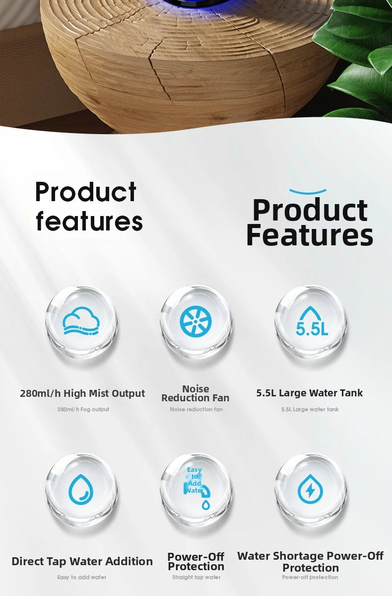 6.5L Large Capacity Humidifier – Ultrasonic Cool Mist for Home/Office,Quiet Operation, Anti-Static &amp; Dry Air Relief, Adjustable