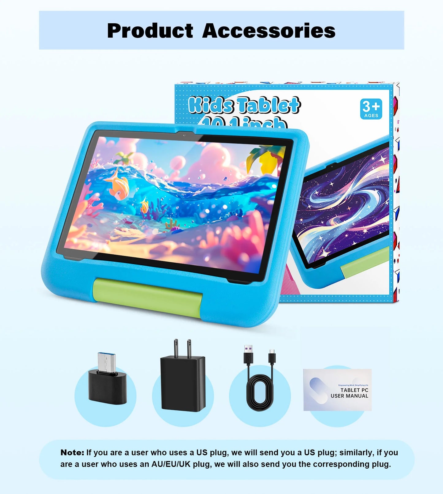 Paitanry 10.1 Inch Tablets for kids Android 15 8GB RAM 64GB ROM HD Display Tab USB Type-C 5G WIFI 6 Tablet PC Children's Gift