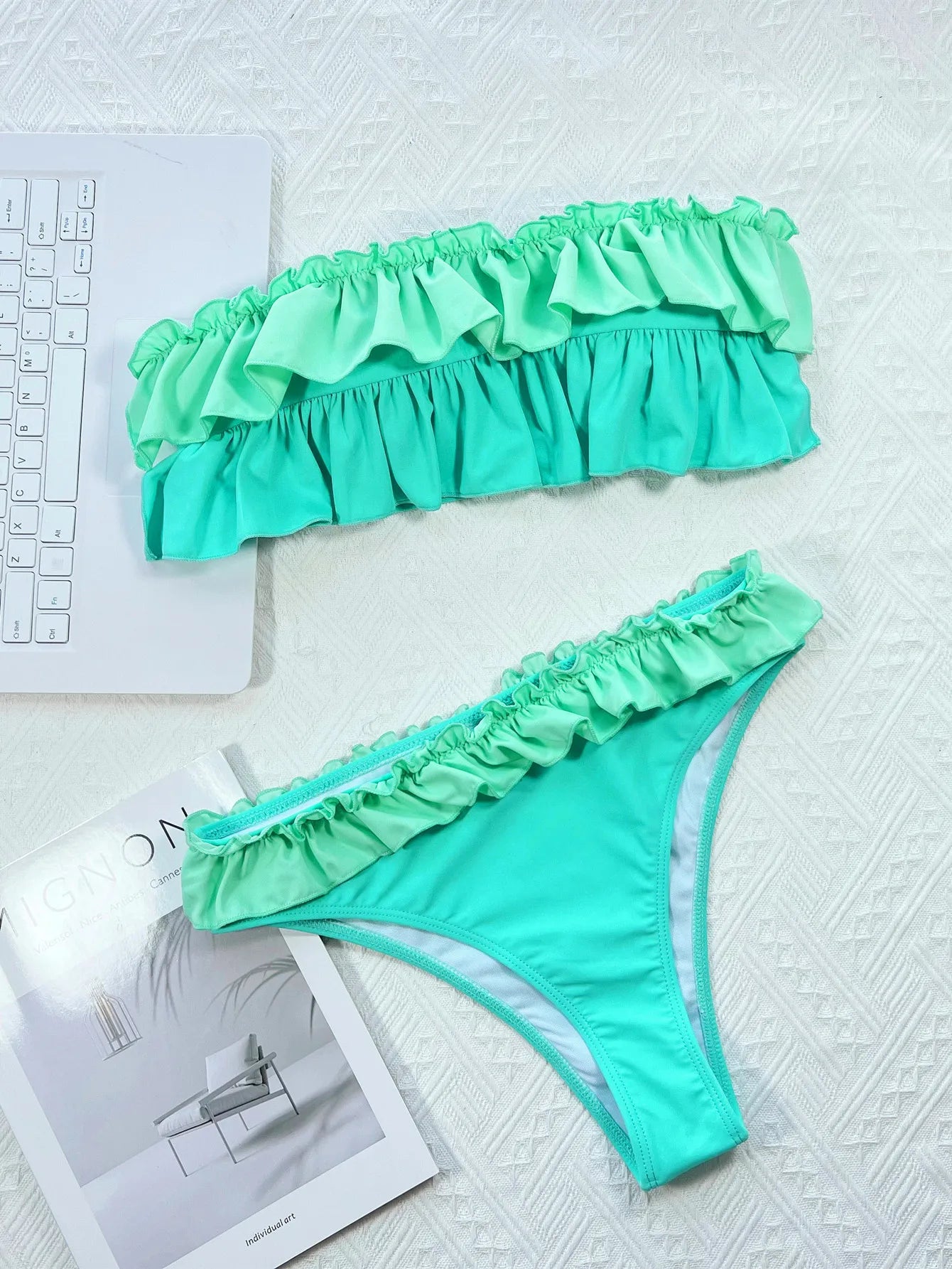 Sexy Bandeau Bikini 2025 Mujer Women Orange Patchwork Push Up Ruffles Micro Swimwear Brazilian Beach Bathing Suit Thong Swimsuit