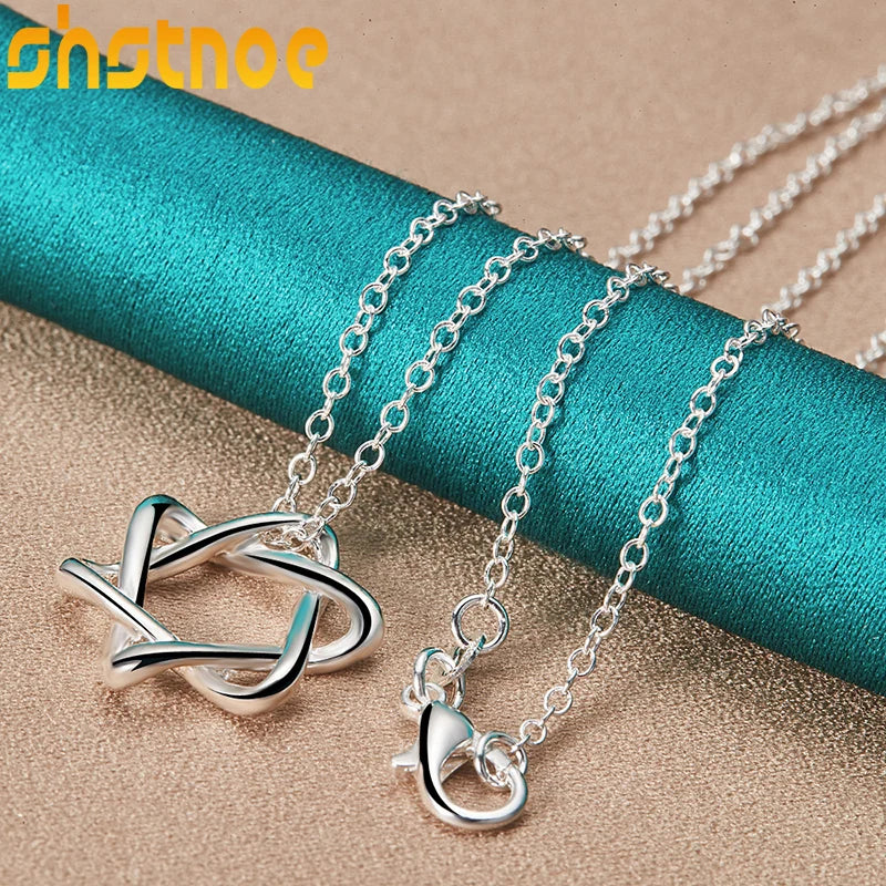 New 16-30 Inch O-Chain 925 Sterling Silver Hexagram Pendant Necklace For Women Bridal Wedding Accessories Birthday Charm Jewelry