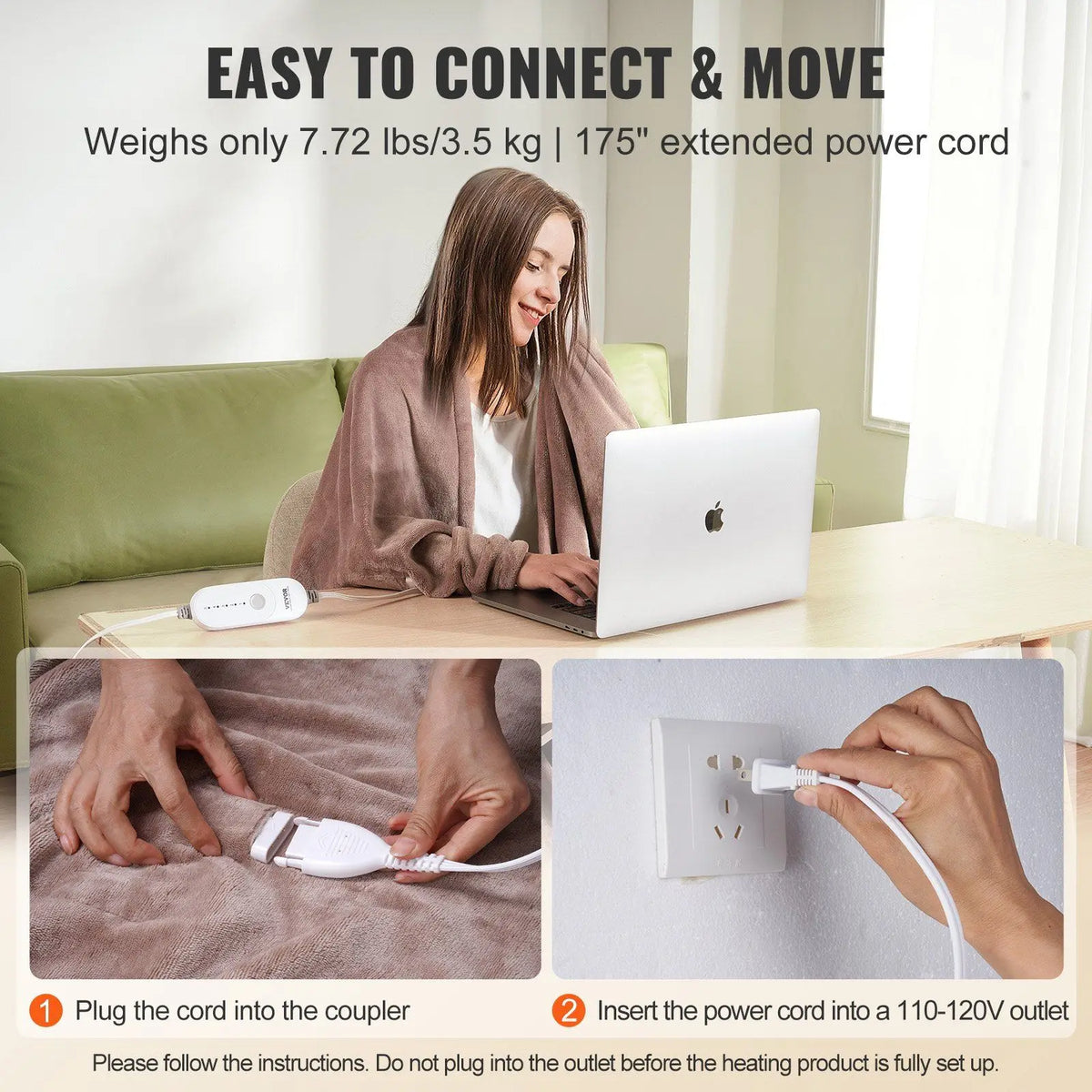 Queen Size Electric Blanket 84\" X 90\" Soft Flannel 10 Hours Timer Auto-Off 5 Heating Levels-Heated Throw