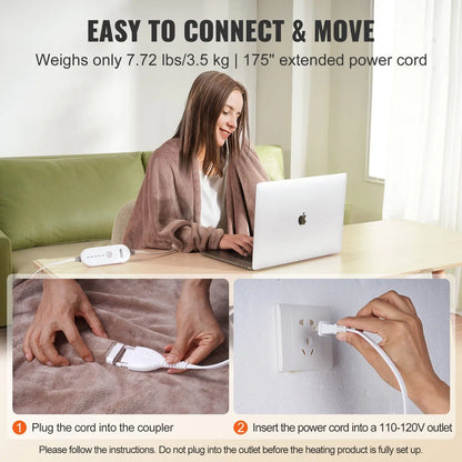 Queen Size Electric Blanket 84\" X 90\" Soft Flannel 10 Hours Timer Auto-Off 5 Heating Levels-Heated Throw