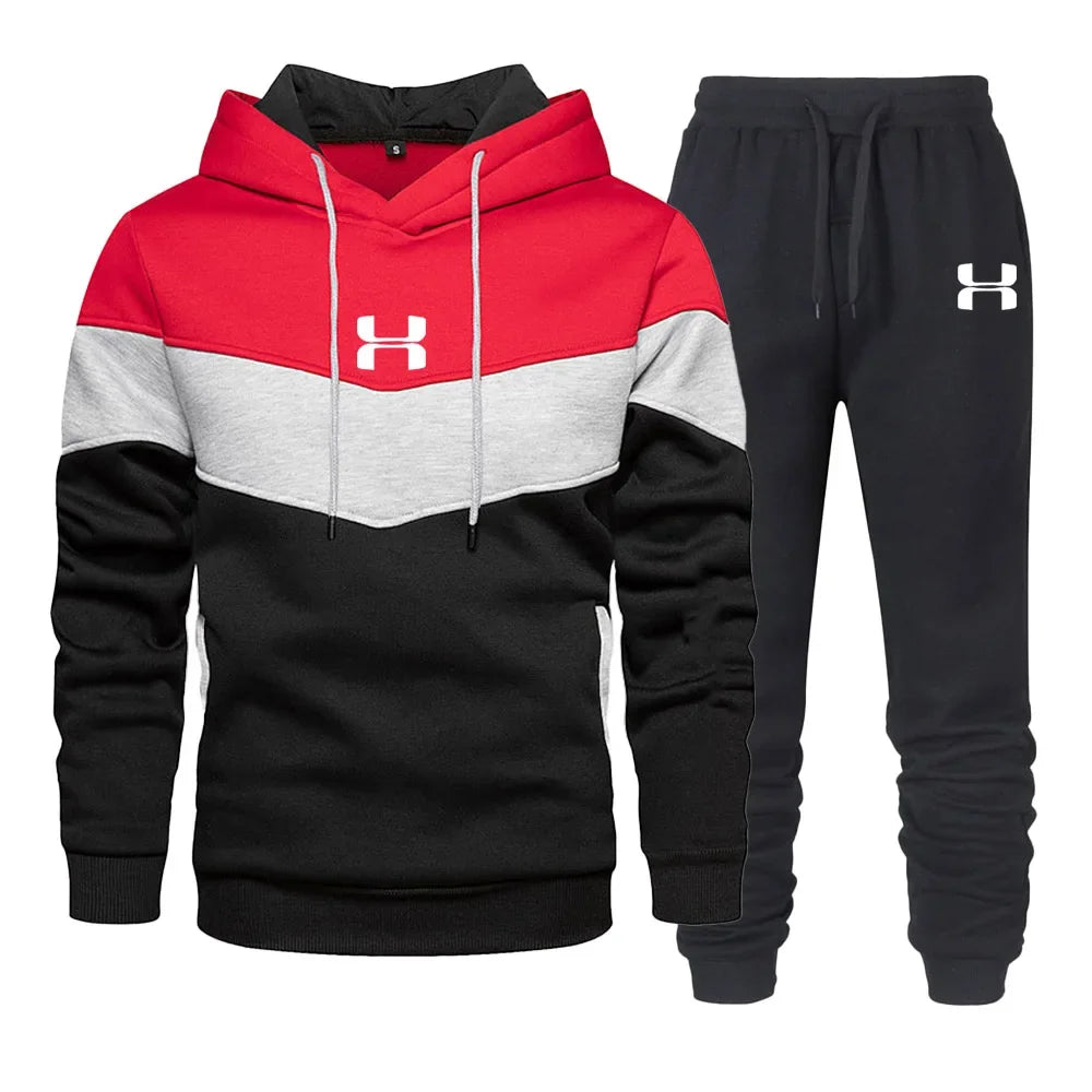 Men's printed hoodie, winter casual hoodie and pants, men's outdoor sports jogging pullover sportswear piece