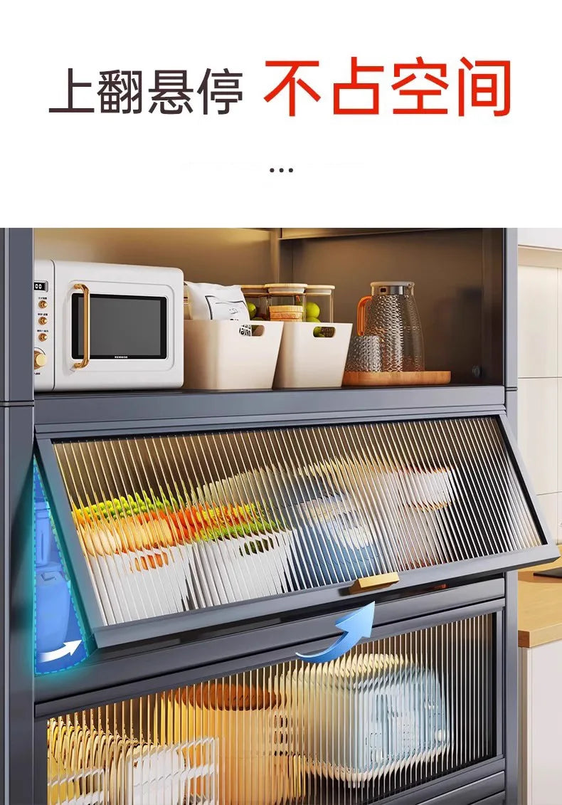 Sideboard Cabinet Locker Kitchen Shelf Floor Multi-Layer Home Living Room Microwave Oven with Door Storage Cabinet