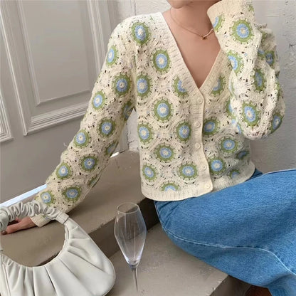 REALEFT Spring Summer Lace Crochet Women's Cardigan 2026 Single Breasted Bohemian Hollow Out Outwear Casual Korean Tops Female