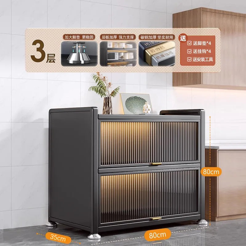 Sideboard Cabinet Locker Kitchen Shelf Floor Multi-Layer Home Living Room Microwave Oven with Door Storage Cabinet