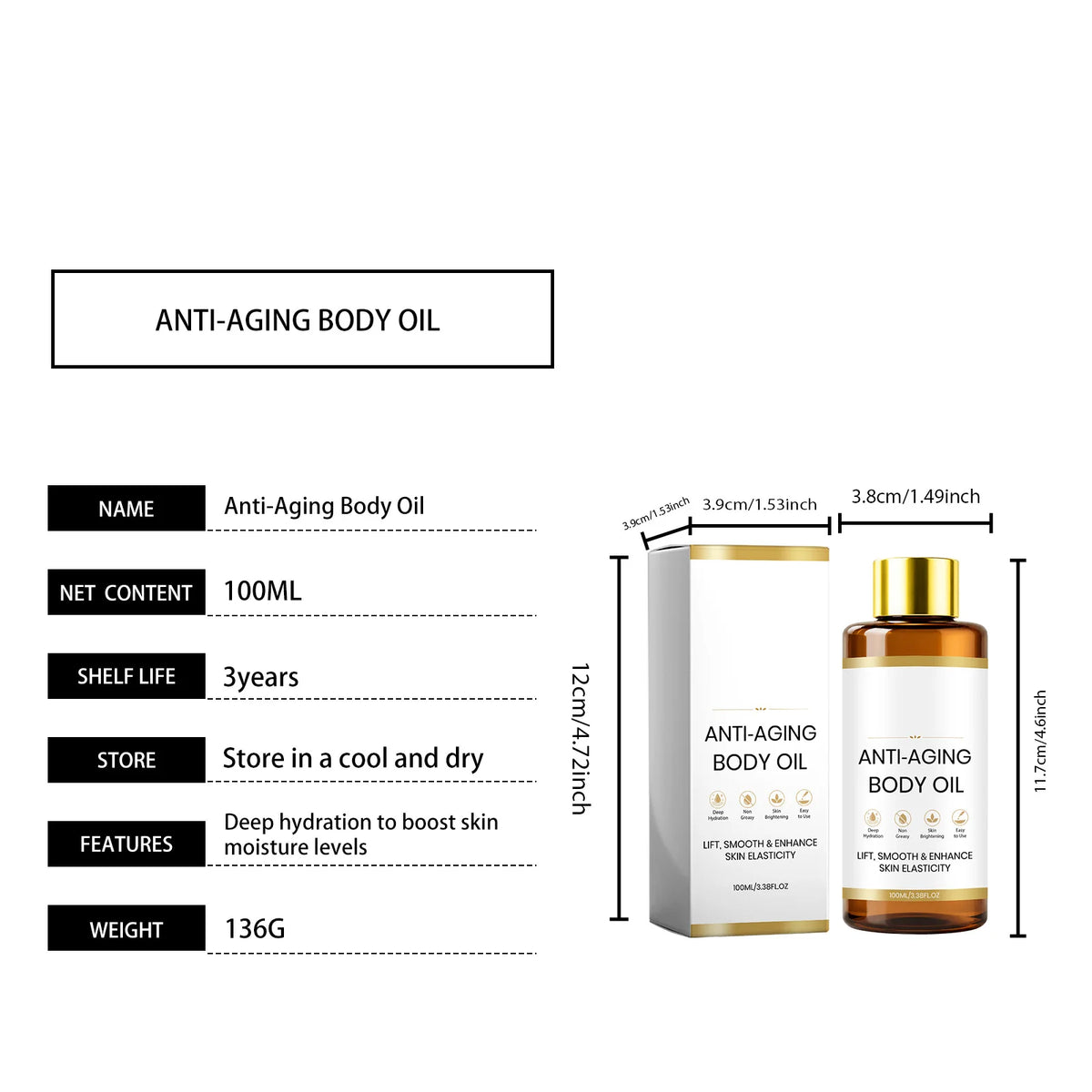 Revitalizing Body Oil Improve Dull Skin Boost Skin Elasticity Brightening Lightweight Fast Absorbing Hydrating Body Massage Oil