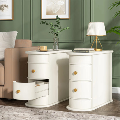 Tribesigns End Table Round Solid Wood Sofa Bedside Narrow Bedroom Side Table Nightstand with Drawer