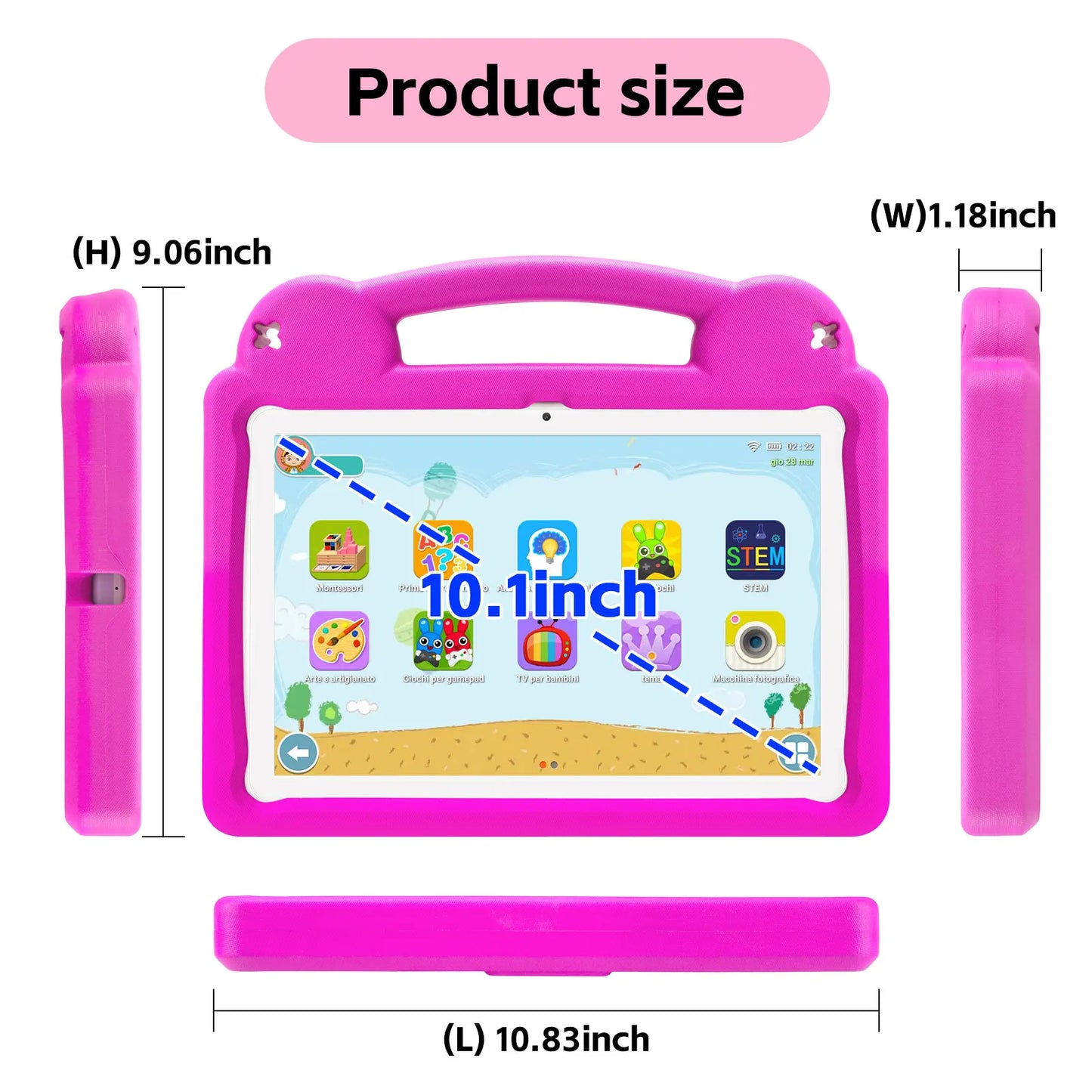 Paitanry 10.1 Inch Kids Tablet 8GB(4+4 Expand) RAM 64GB ROM CPU A523 2.0GHZ 5000Mah Octa-Core Learning Education Children Tablet