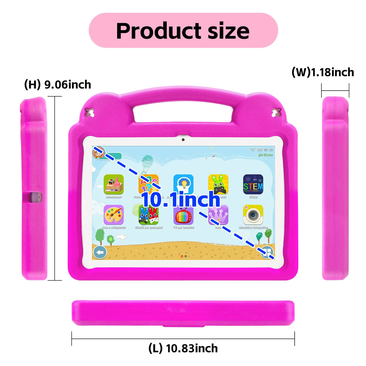 Paitanry 10.1 Inch Kids Tablet 8GB(4+4 Expand) RAM 64GB ROM CPU A523 2.0GHZ 5000Mah Octa-Core Learning Education Children Tablet