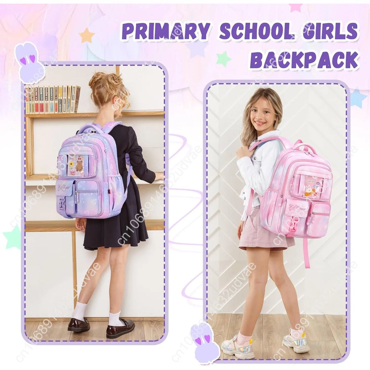 Kids Backpack for Girls - Middle School &amp; Elementary School - Kawaii Ita Backpack - Purple