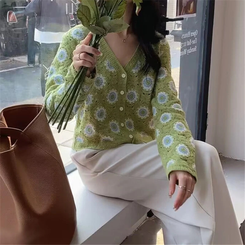 REALEFT Spring Summer Lace Crochet Women's Cardigan 2026 Single Breasted Bohemian Hollow Out Outwear Casual Korean Tops Female