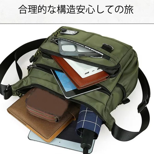 Men's cross-body bag with multi-layered pockets, adjustable shoulder strap, business single-shoulder bag
