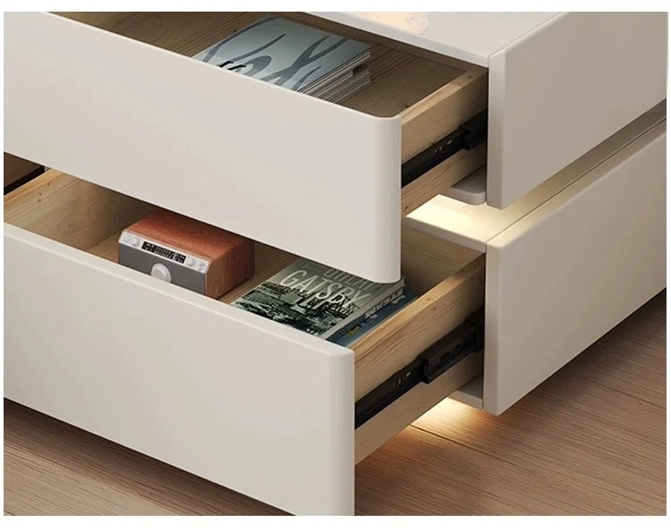 Modern Style Solid Wood Bedside Table with Wireless Charging Smart 2 Drawers Bedroom Nightstands with Lock 40cm
