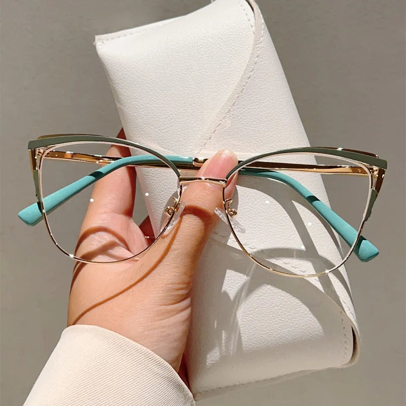 New Large Cat Eye Computer Glasses Metal Frame Women Men Anti Blue Light Round Blocking Optical Spectacle refined Eyeglasses