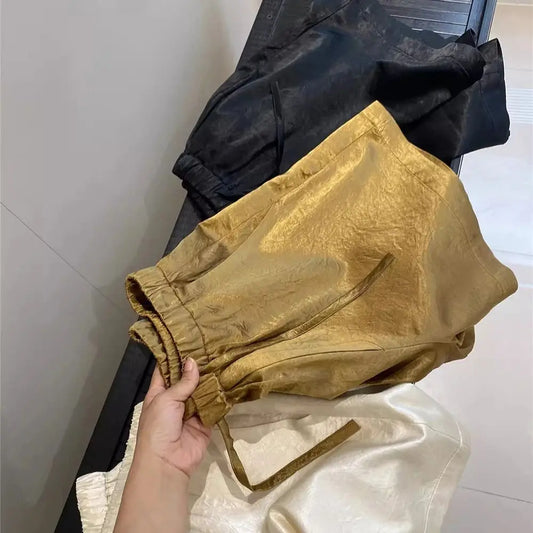 Women's Solid Color Satin Ice Silk Texture Shorts Summer Versatile Elastic Waist Loose Smooth Female Casual Versatile Hot Pants