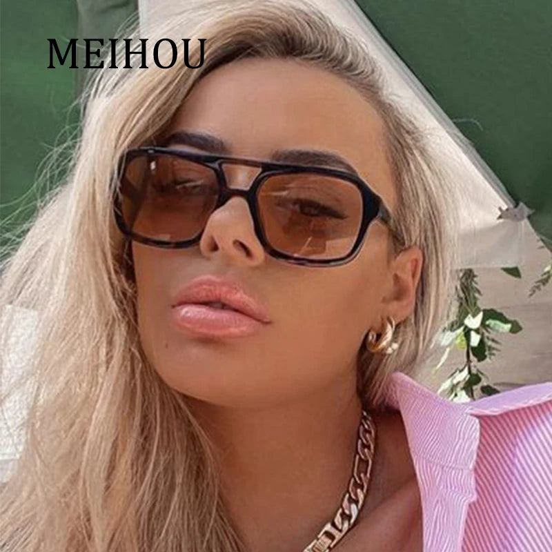 Retro Square Sunglasses Women Men 2025 New Trends Double Beam Yellow Big Sun Glasses Female Oversized Eyewear Shades UV400