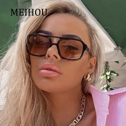 Retro Square Sunglasses Women Men 2025 New Trends Double Beam Yellow Big Sun Glasses Female Oversized Eyewear Shades UV400