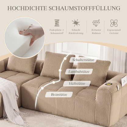 Compact Sofa Soft, Modular Sofa with Side Pocket and Beverage Holder, High Quality Comfort for Long Sitting, Incl. Pillows