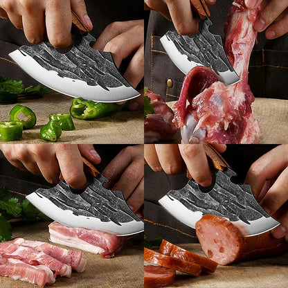 Forged Meat Cleaver Kitchen Chef Knife Fishing Boning Fruit Cutting Knife BBQ Butcher Portable Utility Knife Can Opener