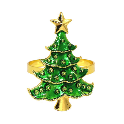 6Pcs Christmas Napkin Rings Gold Xmas Tree Deer Snowflake Hat Socks Napkin Buckles for Christmas Party Dinner Table Decorations