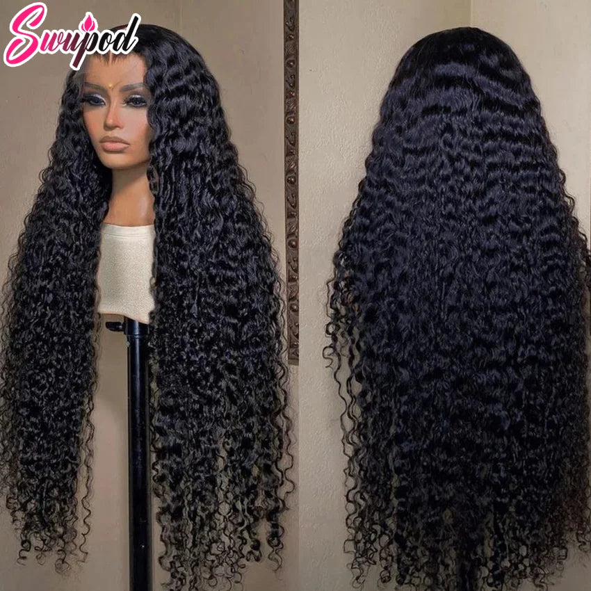 30 40 inch 250% 13x6 HD Lace Frontal Wig for Women 13x4 Front Deep Wave Kinky Curly Human Hair Dark Black Glueless Pre Plucked
