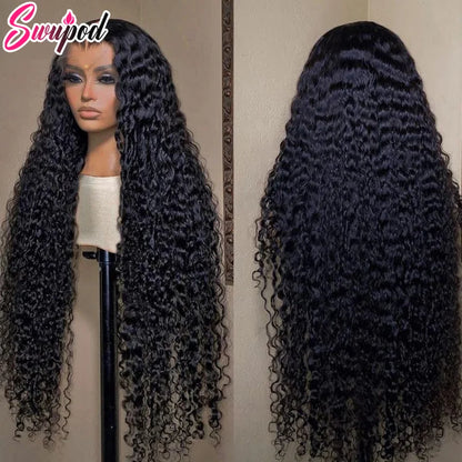 30 40 inch 250% 13x6 HD Lace Frontal Wig for Women 13x4 Front Deep Wave Kinky Curly Human Hair Dark Black Glueless Pre Plucked