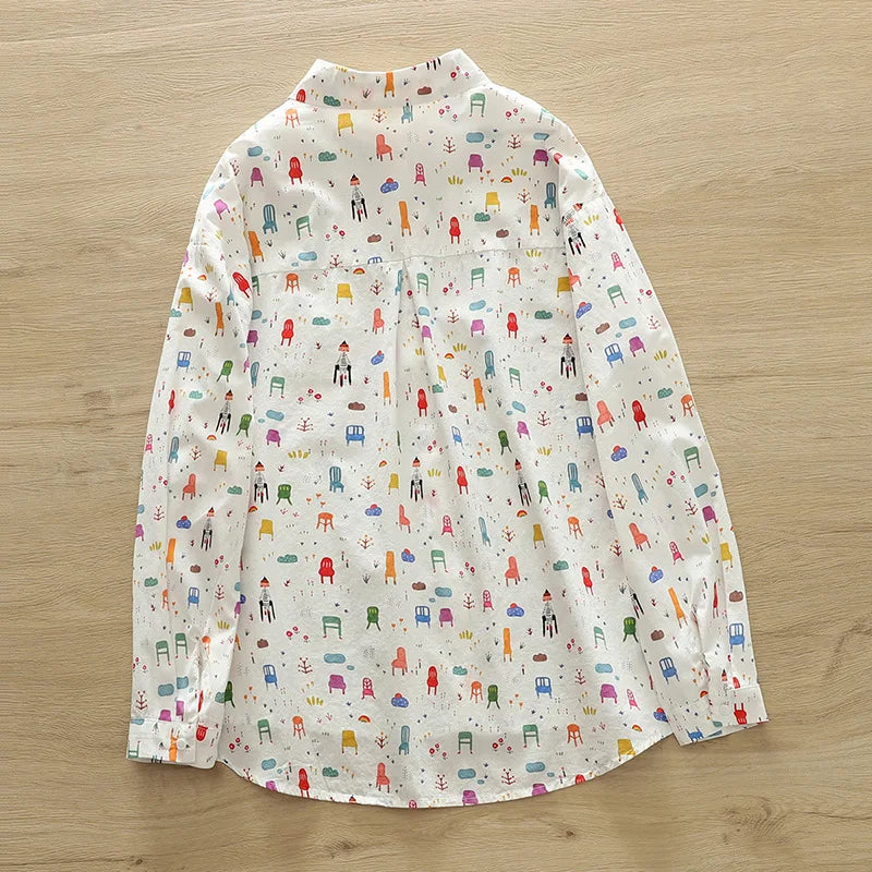 2026 Spring New Women Printed Shirts Long Sleeve Blouses Lazy Lady Tops Casual Female Clothes