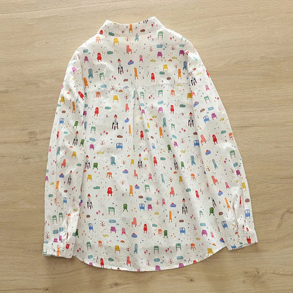 2026 Spring New Women Printed Shirts Long Sleeve Blouses Lazy Lady Tops Casual Female Clothes