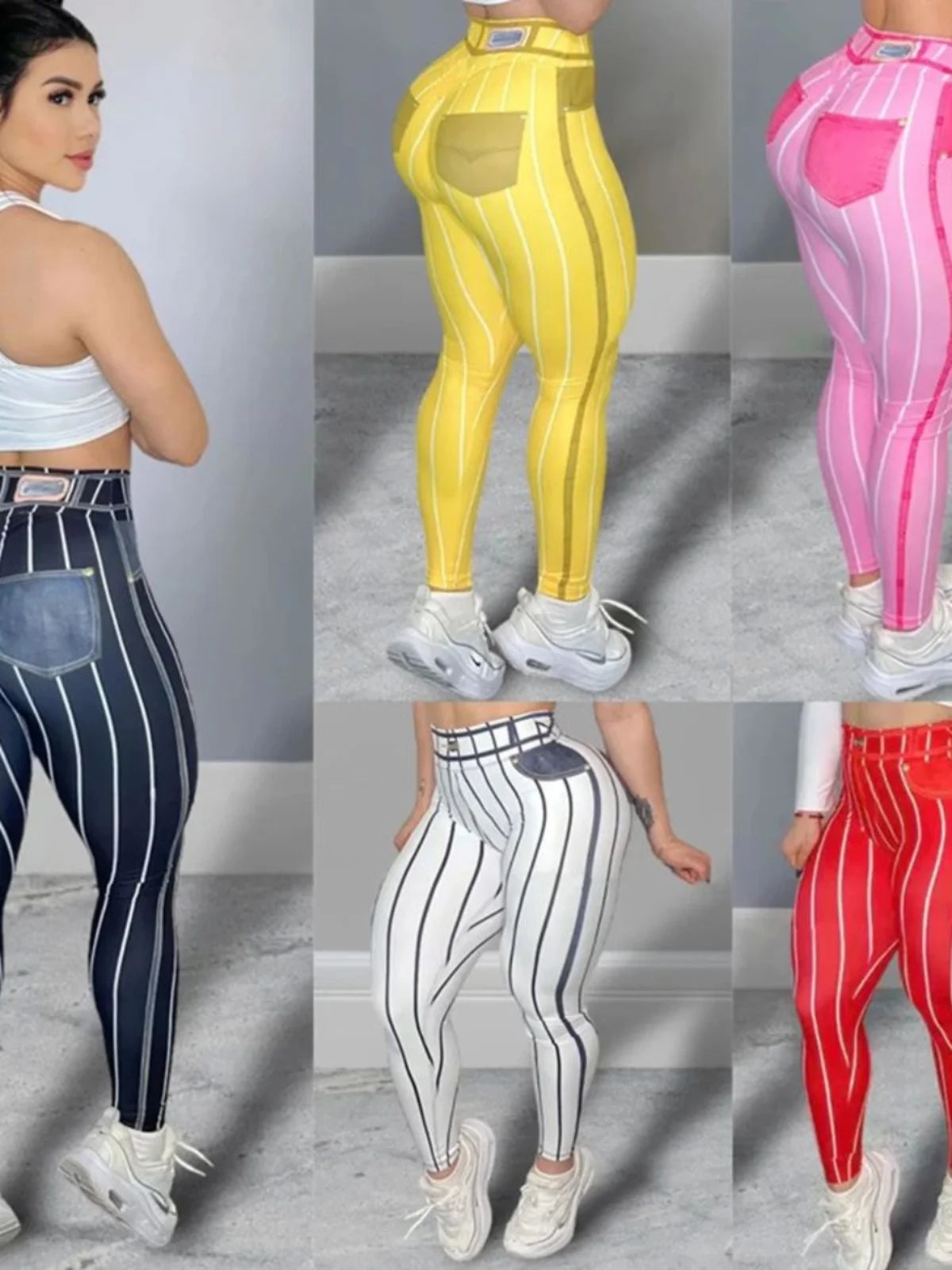High Waist Elastic Denim Pants Women's Casual Slim Fit Trousers Breathable Comfortable Polyester Blend Spring Season