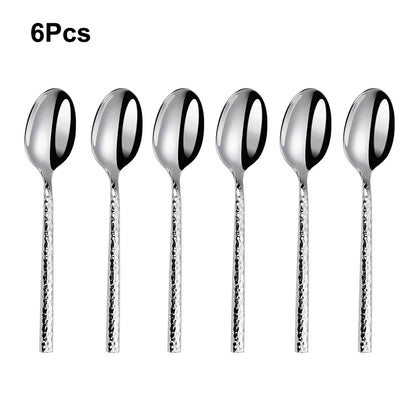 6/12/15Pcs Sliver Heavy Cutlery Stainless Steel 304 Tableware Western Dinner Set Mirror Hammer Pattern Handle Knife Fork Spoon