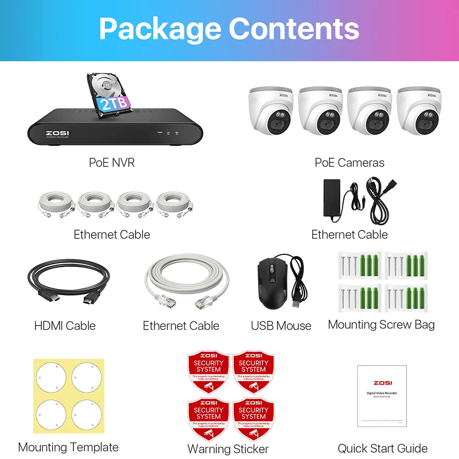 ZOSI 8CH 3K PoE Security Camera System 3K 5MP 8 Channel NVR 4MP HD Outdoor IP Cameras Dome Home CCTV Video Surveillance Kit